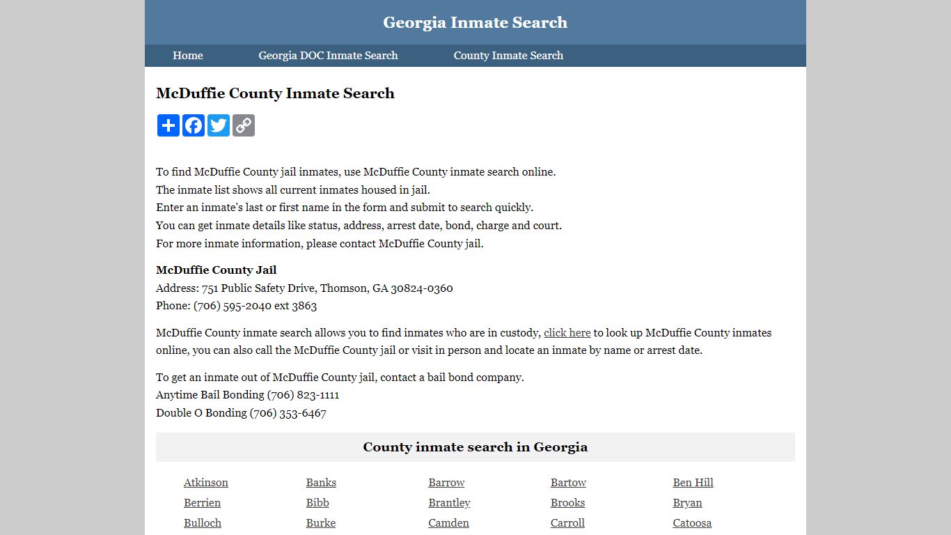 McDuffie County Inmate Search