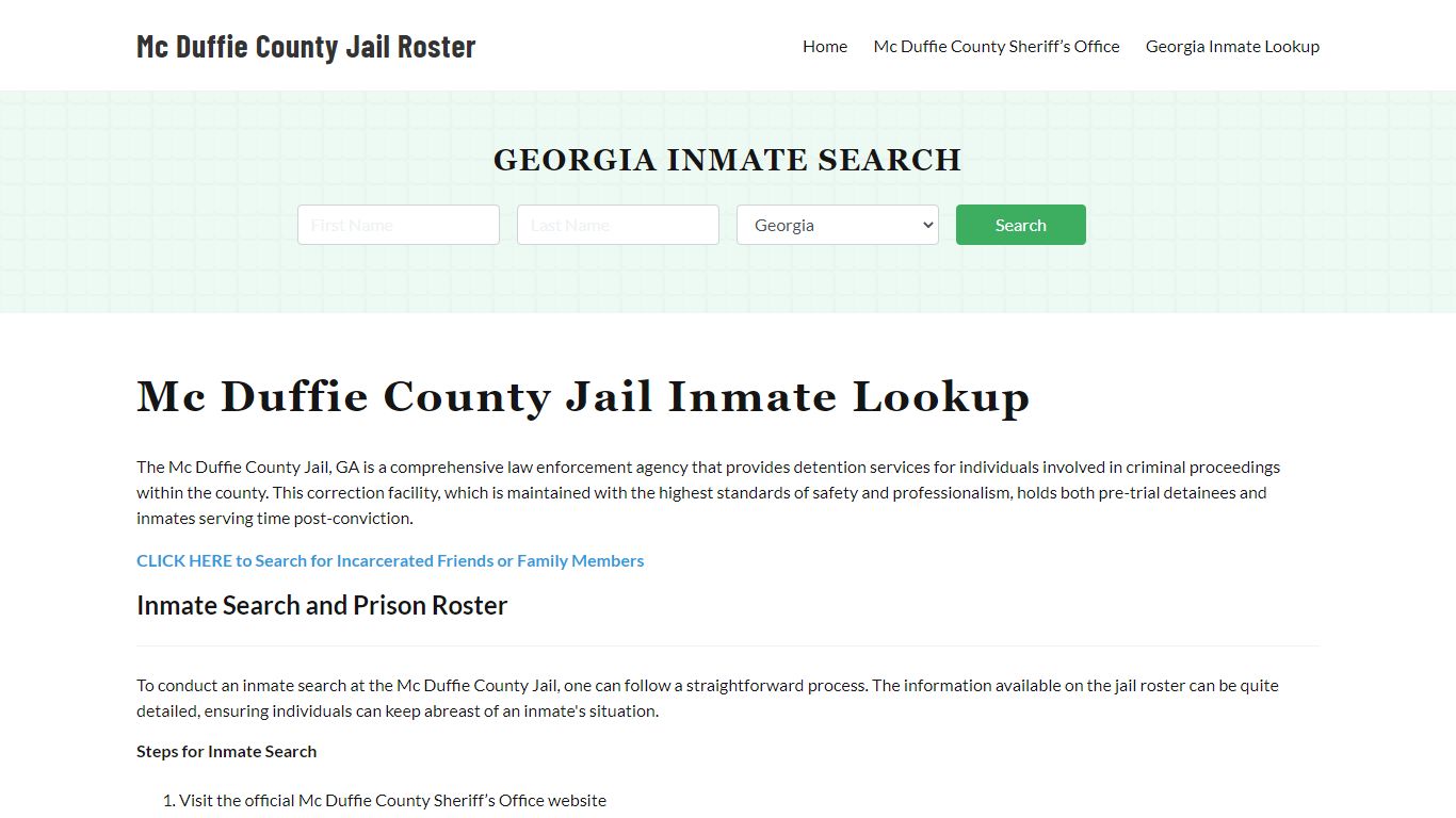 Mc Duffie County Jail Roster Lookup, GA, Inmate Search